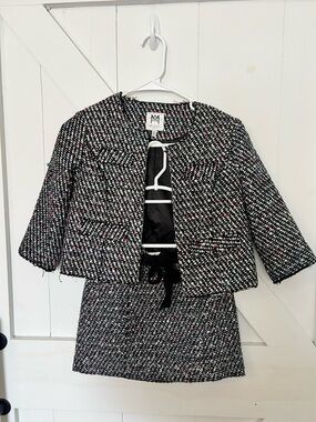 Milly Minis Black & White Tweed Jacket and Skirt with colorful Flecks
